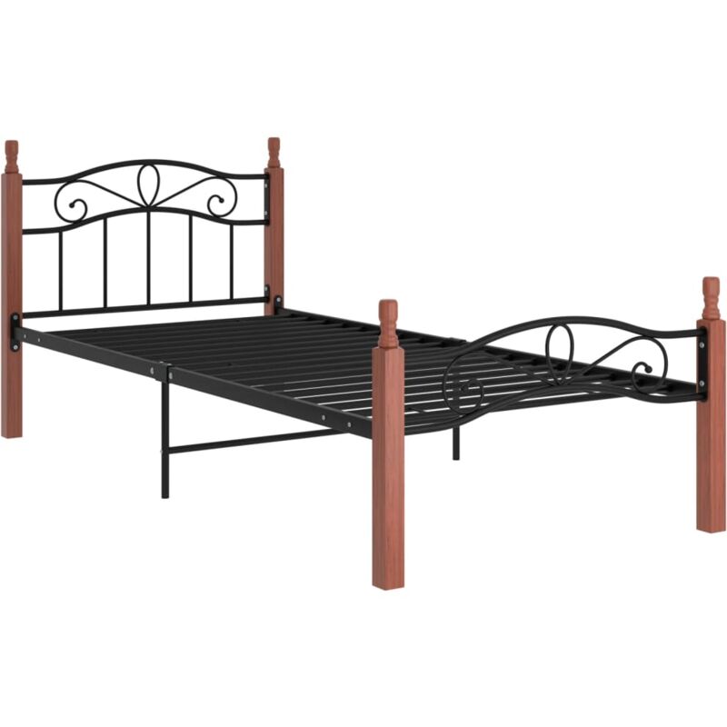 

Estructura de cama madera maciza de roble metal negro 100x200cm - Negro - Vidaxl