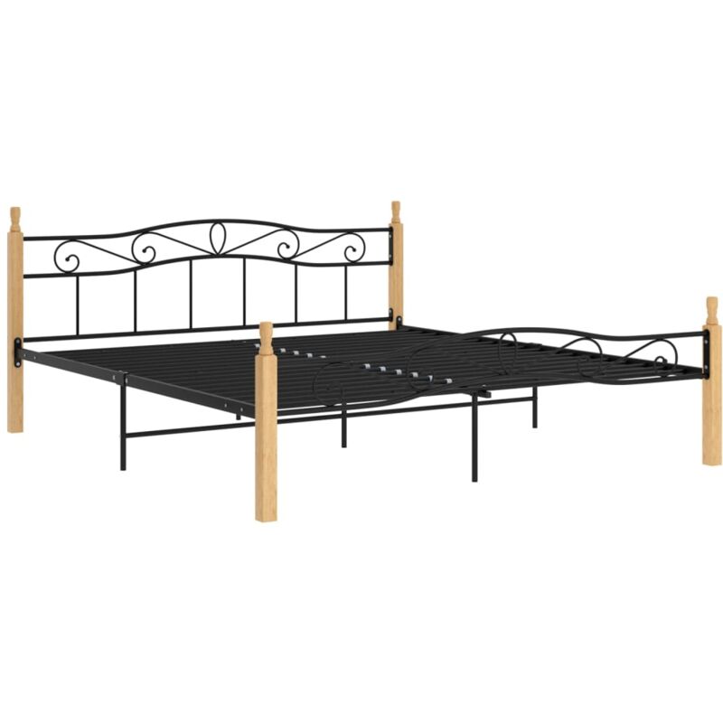

Estructura de cama madera maciza de roble metal negro 180x200 cm - Negro - Vidaxl