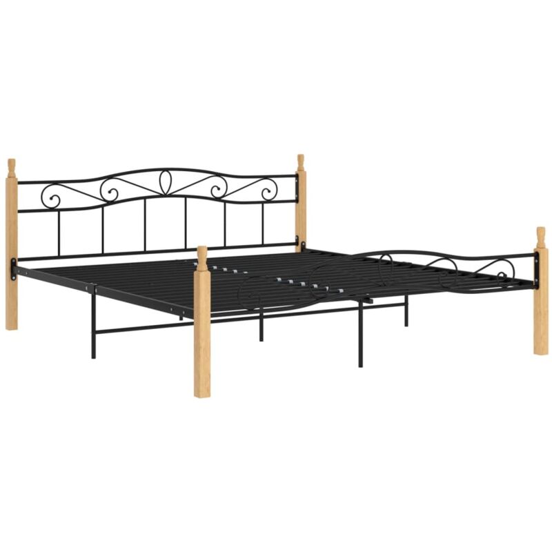 

Estructura de cama madera maciza de roble metal negro 200x200 cm - Negro - Vidaxl