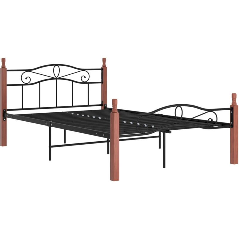 

vidaXL Estructura de cama madera maciza de roble metal negro 120x200 cm - Negro