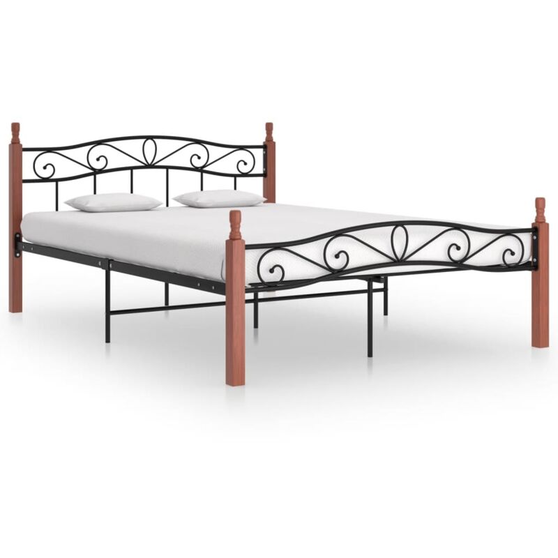 

vidaXL Estructura de cama madera maciza de roble metal negro 180x200 cm - Negro
