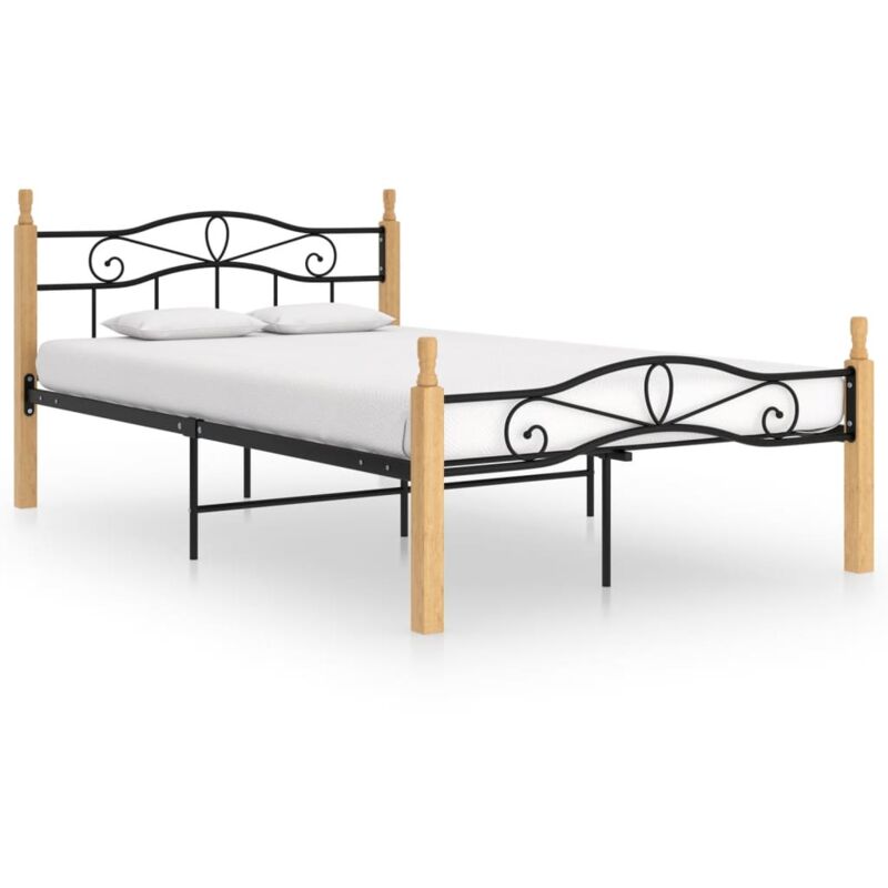 

vidaXL Estructura de cama madera maciza de roble metal negro 120x200 cm - Negro