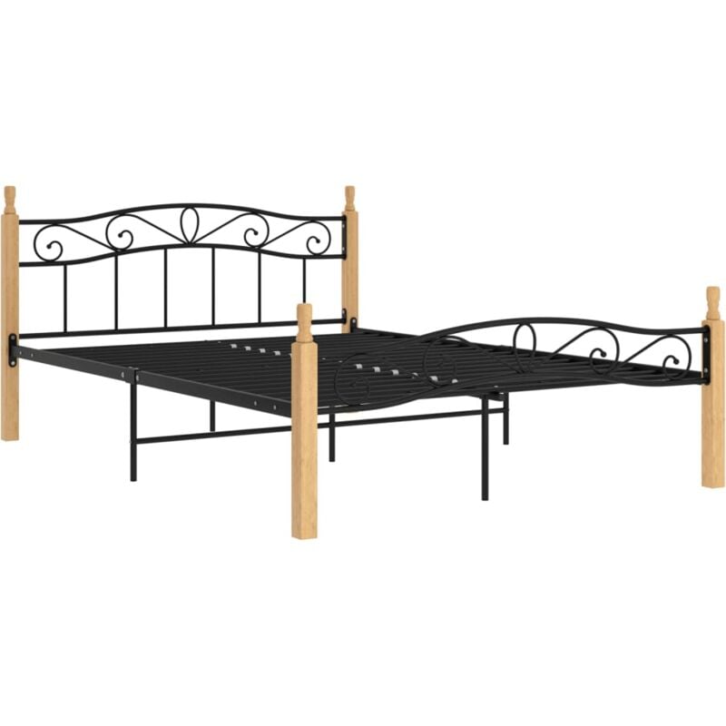 

vidaXL Estructura de cama madera maciza de roble metal negro 180x200 cm - Negro