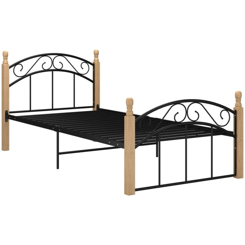

Estructura de cama madera maciza de roble metal negro 90x200 cm - Negro - Vidaxl