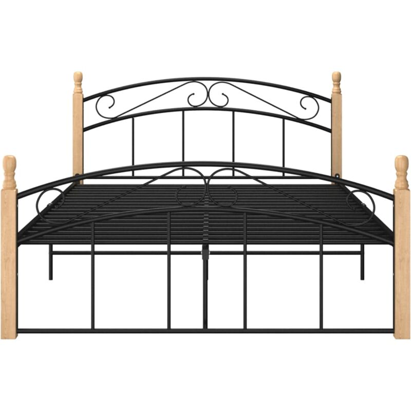 

Estructura de cama madera maciza de roble metal negro 140x200 cm - Negro - Vidaxl