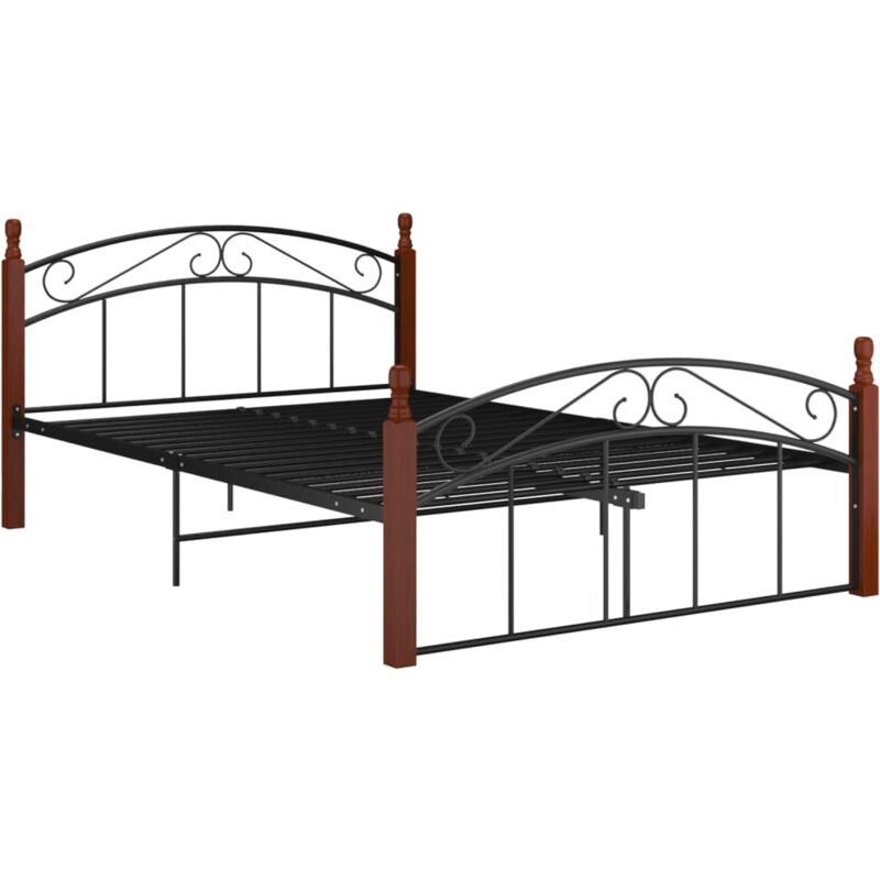 

Estructura de cama madera maciza de roble metal negro 140x200 cm - Negro - Vidaxl