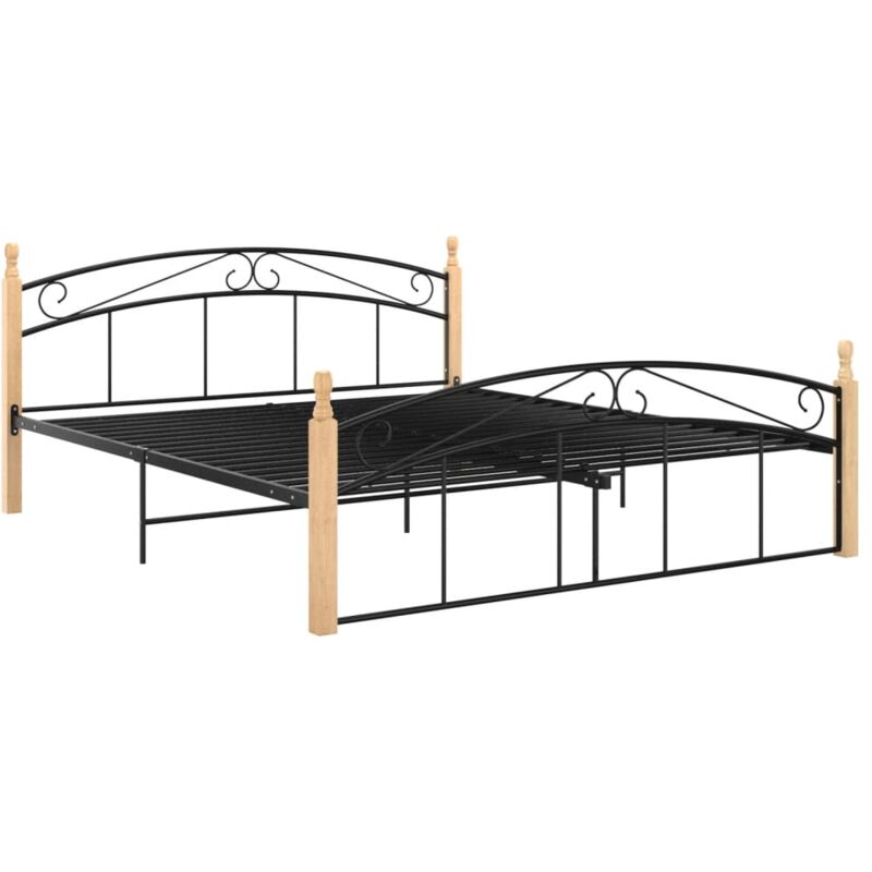 

Estructura de cama madera maciza de roble metal negro 180x200 cm - Negro - Vidaxl
