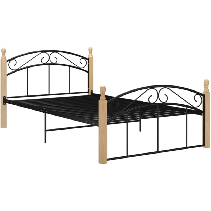 

Estructura de cama madera maciza de roble metal negro 120x200 cm - Negro - Vidaxl