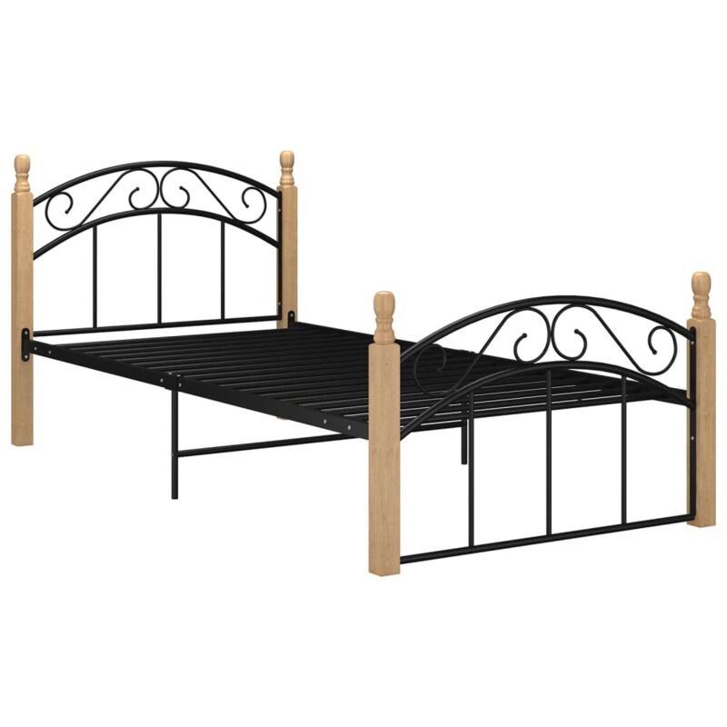 

Estructura de cama madera maciza de roble metal negro 100x200cm - Negro - Vidaxl