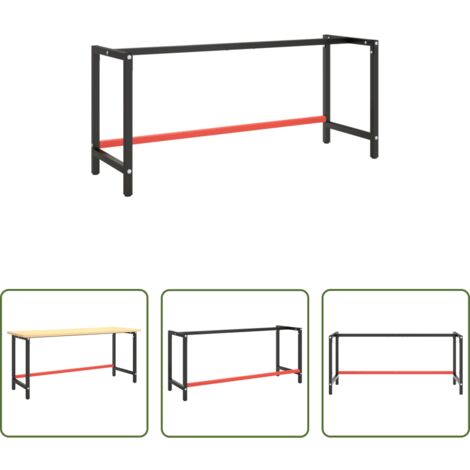 vidaXL Estructura de trabajo -  Estructura banco de trabajo metal negro y rojo mate 180x57x79cm