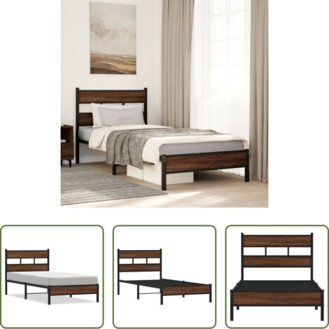 vidaXL Estructura metálica -  Estructura de cama sin colchón madera marrón roble 100x190 cm