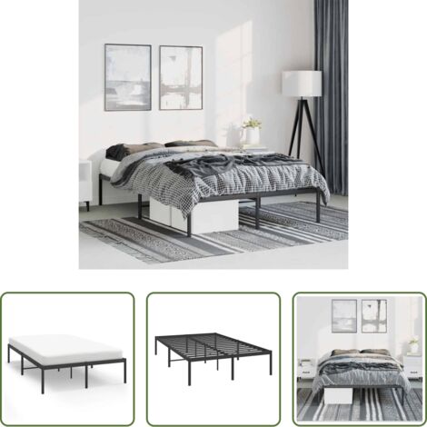 vidaXL Estructura metálica - Estructura de cama sin colchón metal negro 135x190 cm