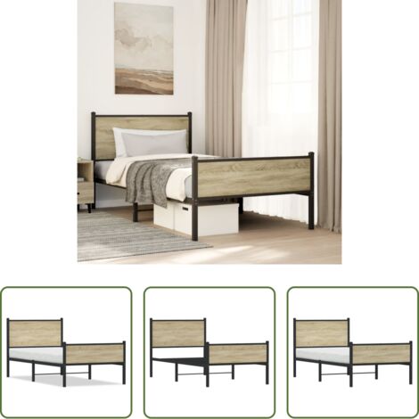 vidaXL Estructura metálica -  Estructura de cama sin colchón metal roble ahumado 100x190 cm