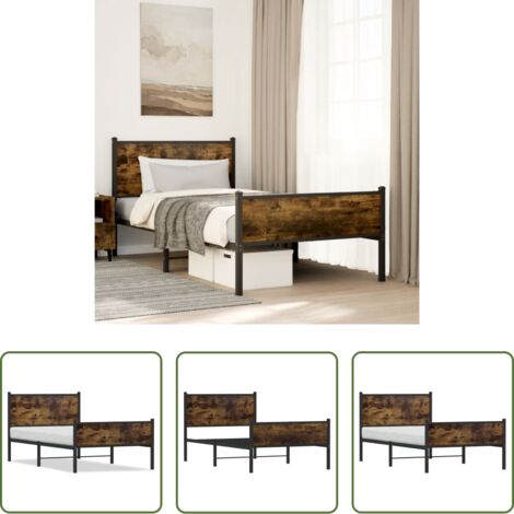 vidaXL Estructura metálica -  Estructura de cama sin colchón metal roble ahumado 100x190 cm