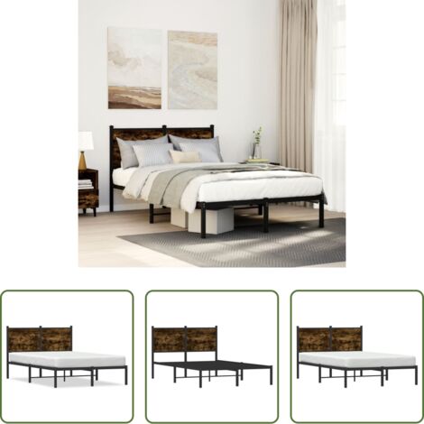 vidaXL Estructura metálica -  Estructura de cama sin colchón metal roble ahumado 120x190 cm