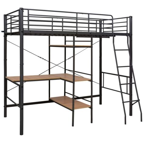 vidaXL Etagenbett mit Tischgestell Grau Metall 90x200 cm