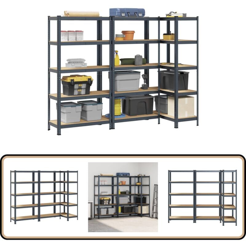 Tagère à 5 niveaux 3 pcs anthracite acier et bois ingénierie - Vidaxl