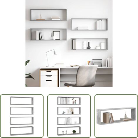 vidaXL Étagère cube -  Étagères cube murales 4 pcs gris béton bois d'ingénierie