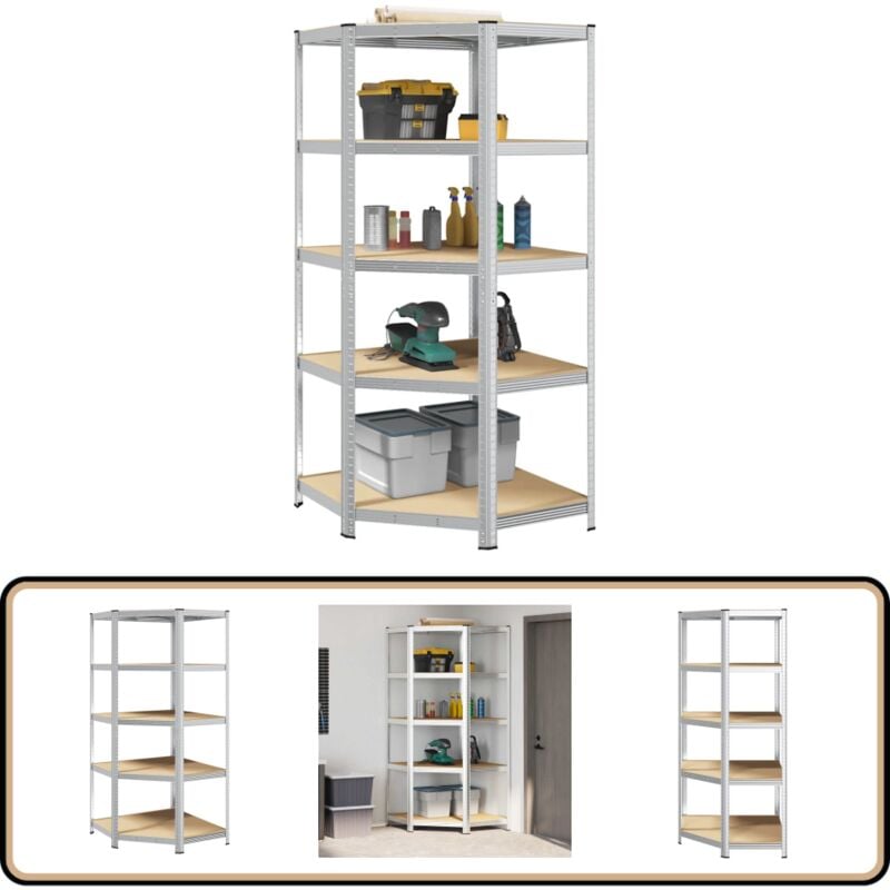 Vidaxl - tagère d'angle à 5 niveaux Argenté Acier et bois d'ingénierie