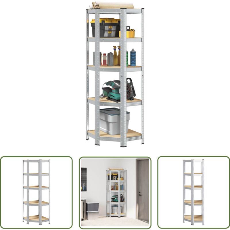 vidaXL Étagère d'angle à 5 niveaux Argenté Acier et bois d'ingénierie