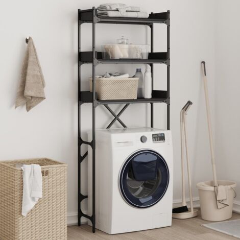 Vidaxl – Étagère de lave-linge noir 67x25x163 cm – Bois d'ingénierie résistant à l'humidité – 3 niveaux pour rangement optimisé – Fixation murale incluse