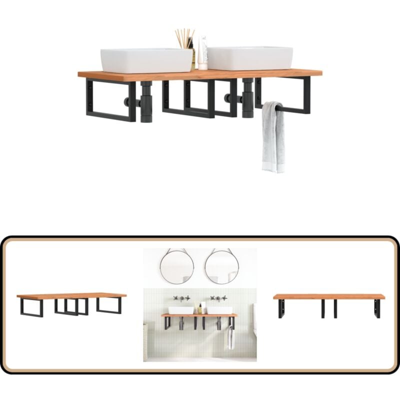 Vidaxl - tagère de vasque murale acier et bois massif de hêtre