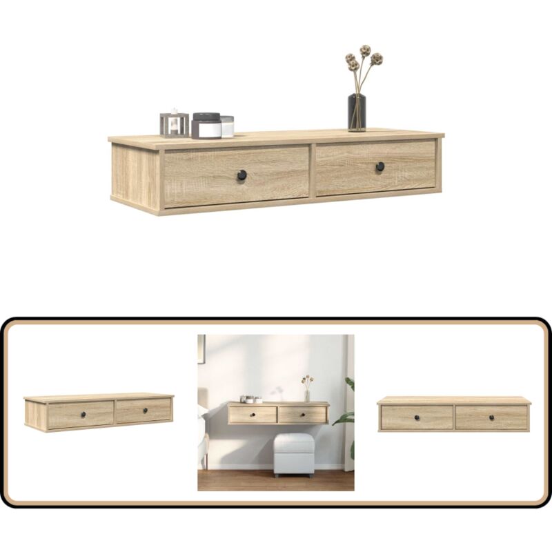Vidaxl - tagère murale avec tiroirs chêne sonoma bois d'ingénierie