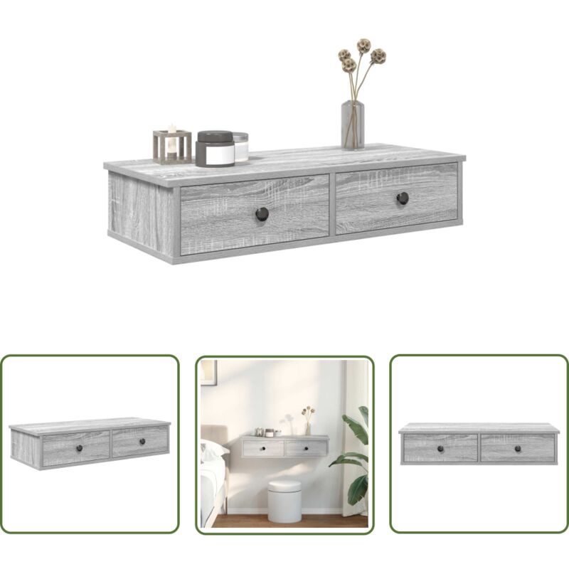 The Living Store - vidaXL Étagère murale avec tiroirs sonoma gris bois d'ingénierie