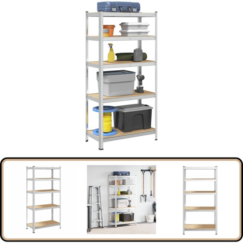 Vidaxl - tagère résistante à 5 niveaux Argenté Acier et bois ingénierie