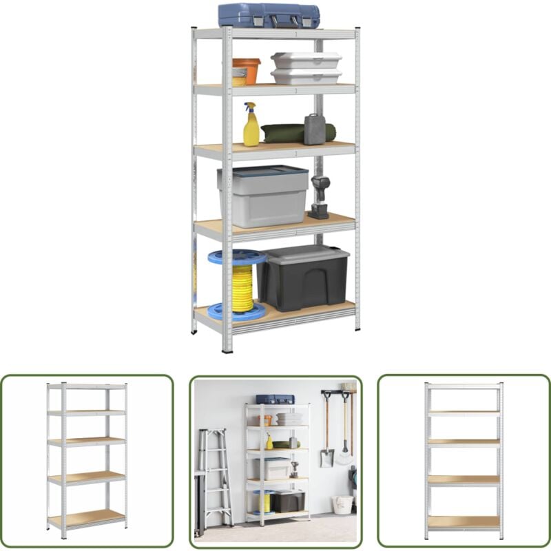 The Living Store - vidaXL Étagère résistante à 5 niveaux Argenté Acier et bois ingénierie