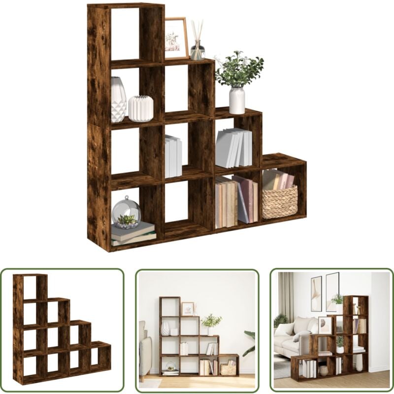 VidaXL Étagère séparatrice de pièce 4 niveaux chêne fumé