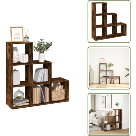vidaXL Étagère séparatrice de pièce à 3 niveaux chêne fumé 99x29x99 cm