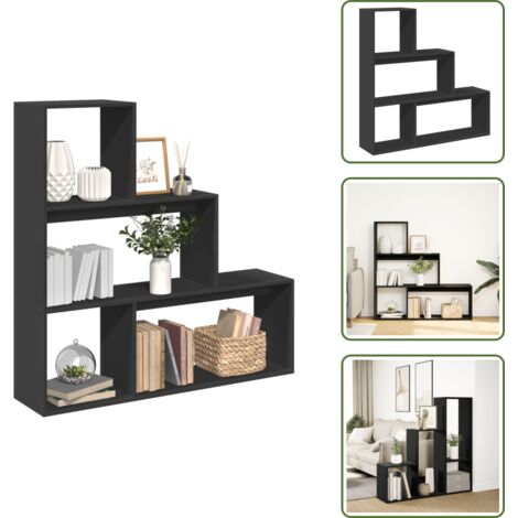 vidaXL Étagère séparatrice de pièce à 3 niveaux noir 123x29x123 cm