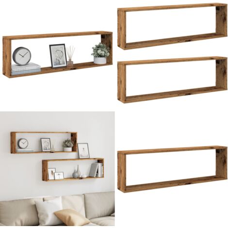 vidaXL Étagères cube murales 2 pcs vieux bois 100x15x30 cm