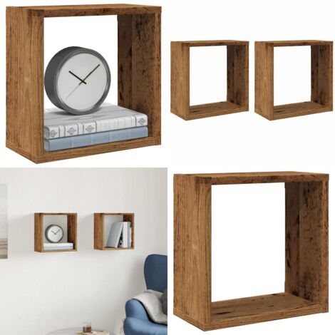 vidaXL Étagères cube murales 2 pcs vieux bois 30x15x30 cm