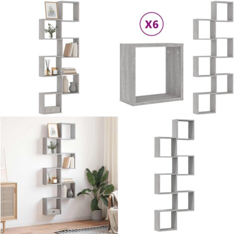 vidaXL Étagères cube murales 6 pcs sonoma gris 30x15x30 cm