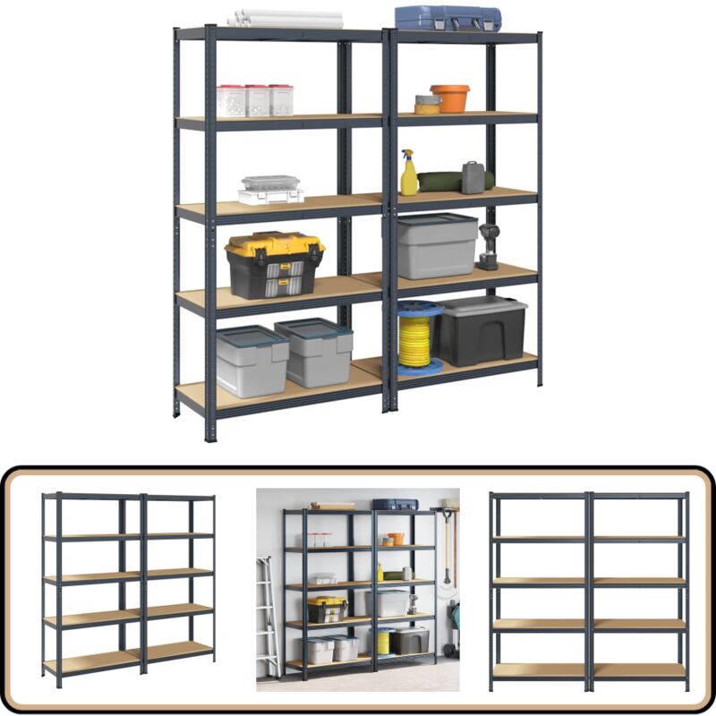 Tagères de rangement 5 niveaux 2 pcs Anthracite Acier et bois - Vidaxl