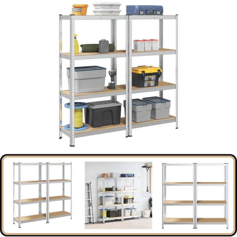 Vidaxl - tagères de rangement à 4 niveaux 2 pcs acier bois d'ingénierie