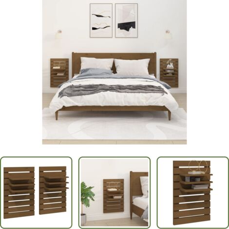 vidaXL Étagères en bois -  Étagères de chevet murales 2 pcs Marron miel Bois de pin massif