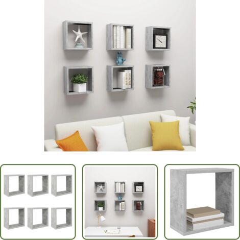 vidaXL Étagères flottantes -  Étagères cube murales 6 pcs Gris béton 30x15x30 cm