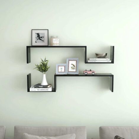 Vidaxl – Étagère murale 2 pcs noir 100x15x20 cm – Aggloméré – Système de montage invisible – Parfaite pour livres et objets de collection