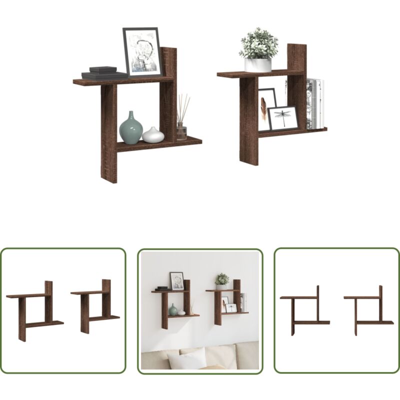 The Living Store - vidaXL Étagères murales 2pcs chêne marron 50x12x50cm bois d'ingénierie
