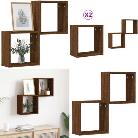 vidaXL Étagères murales sous forme cube 2 pcs chêne marron 30x15x30cm
