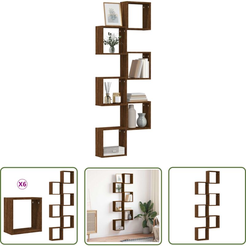 vidaXL Étagères murales sous forme cube 6 pcs chêne marron 30x15x30cm