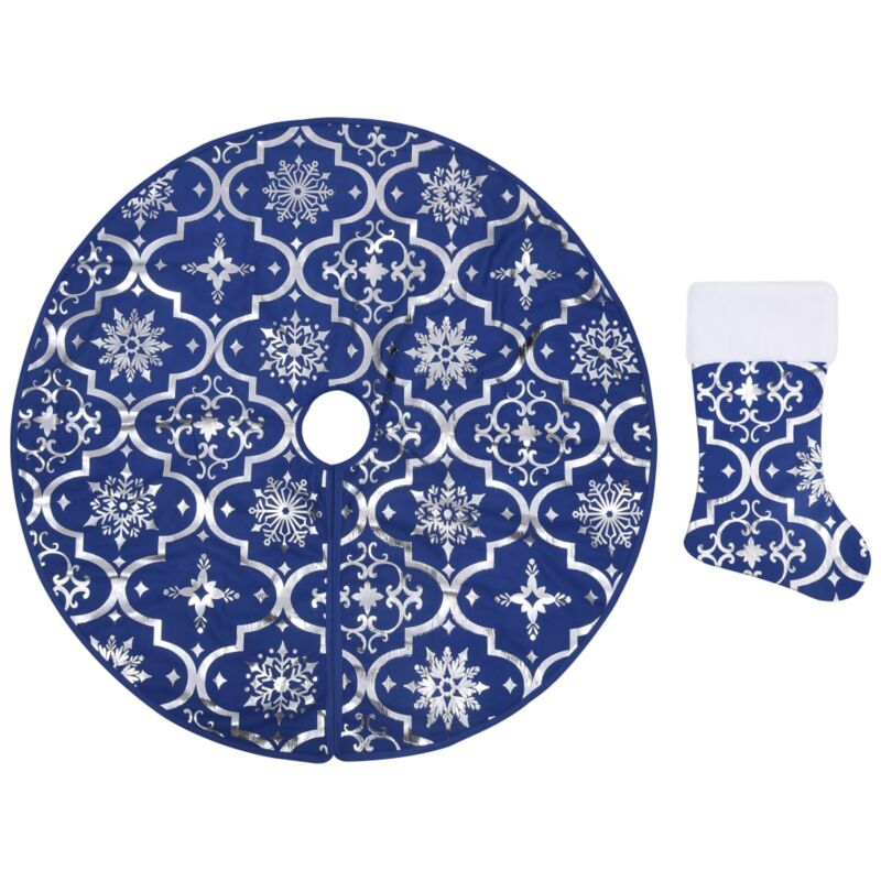 

vidaXL Falda del árbol de Navidad de lujo con calcetín tela azul 150cm - Azul
