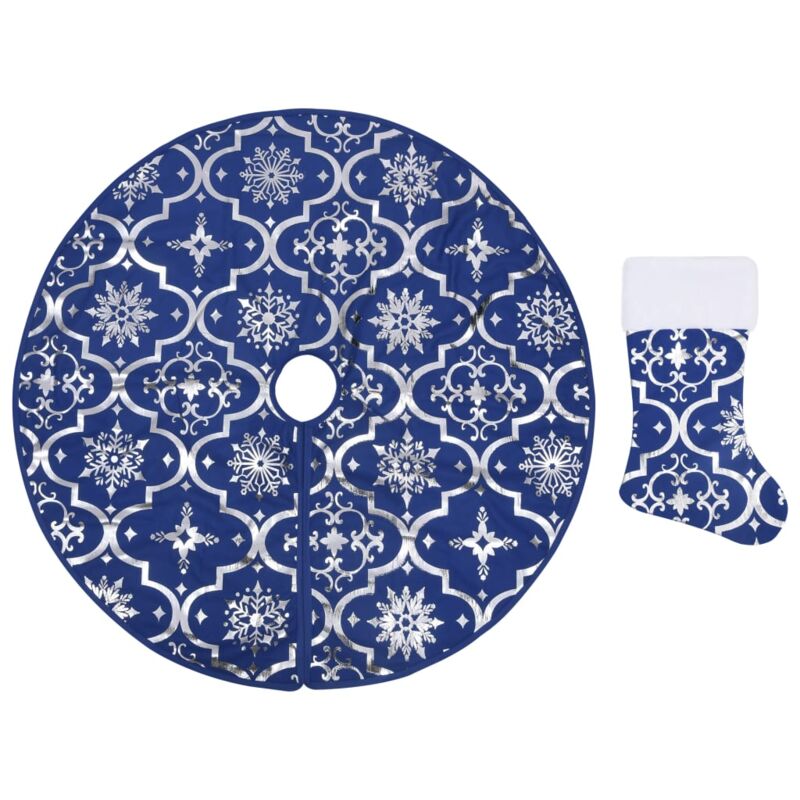 

vidaXL Falda del árbol de Navidad de lujo con calcetín tela azul 90 cm - Azul