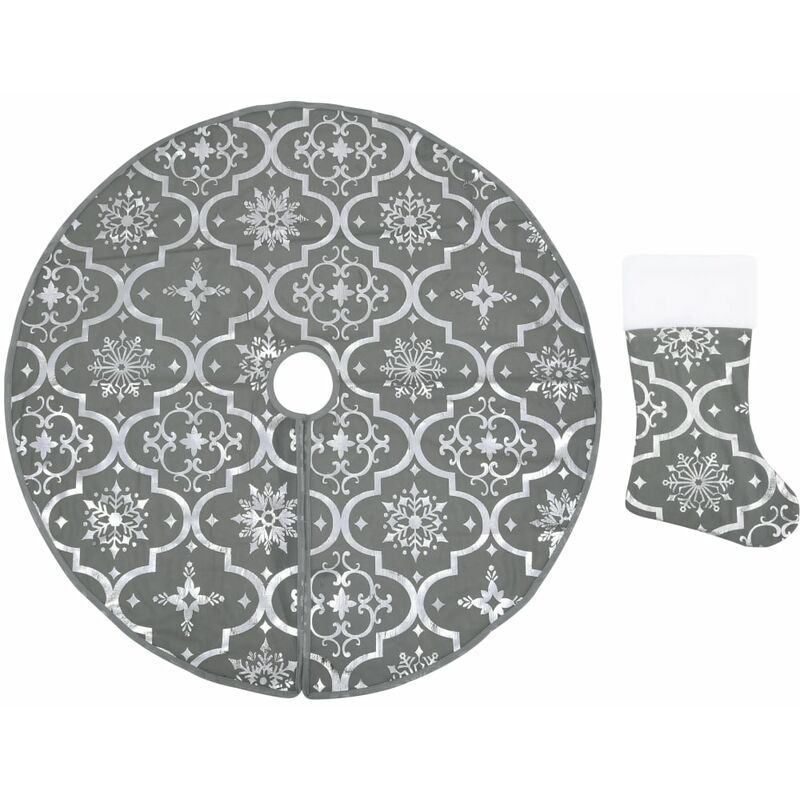 

vidaXL Falda del árbol de Navidad de lujo con calcetín tela gris 90 cm - Gris