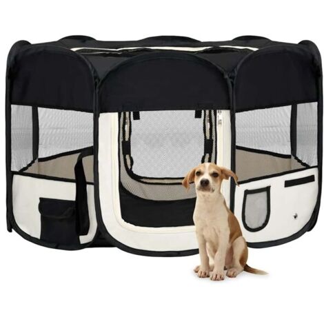 vidaXL Faltbarer Hundeauslauf mit Tasche, Schwarz, 125 x 125 x 61 cm