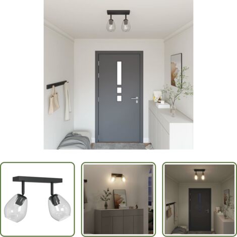 vidaXL Faretto da soggiorno -  Faretto da soffitto Nero 33 x 13 x 26 cm Vetro e Metallo