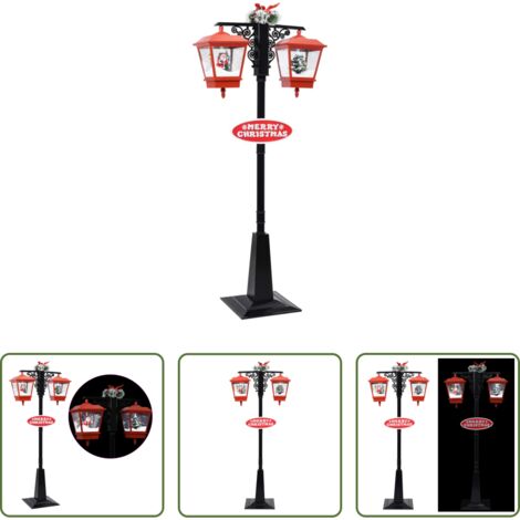 vidaXL Farola con nieve -  Farola de Navidad con Papá Noel PVC negro y rojo 81x40x188 cm